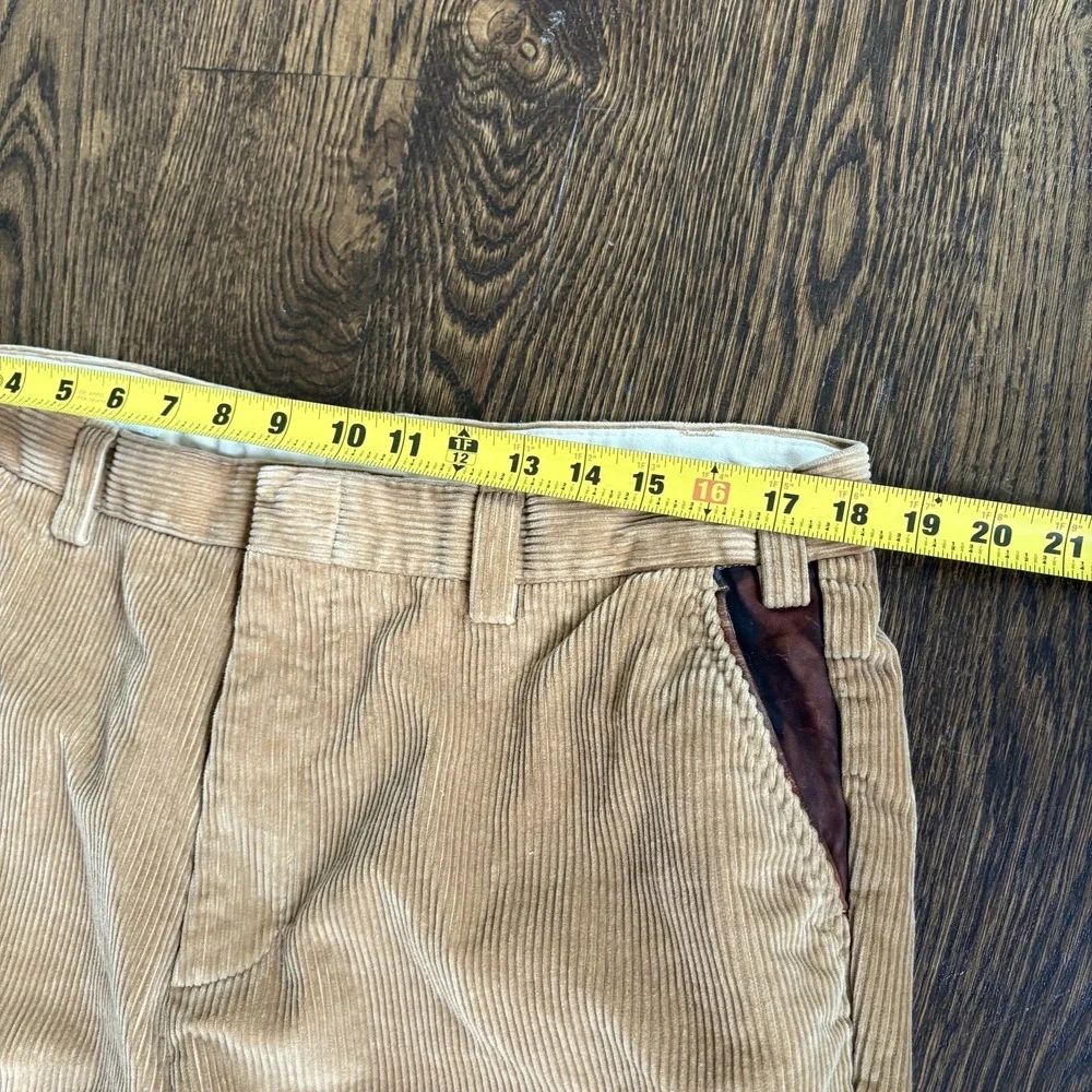 Vtg Orvis Leather Trim Corduroy Pants Mens 38x29 Tan Wide Wale Straight Trousers